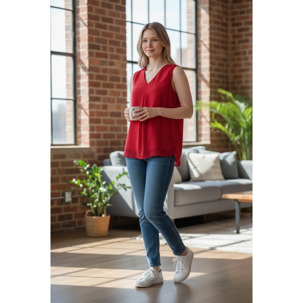 Worthington‎ Vivid Red V-Neck Blouse